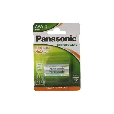 Product van Blisterverpakking met 2 Oplaadbare Batterijen voor Draadloze Telefoons  1,5V AAA PANASONIC HHR-4MVE/2BD 