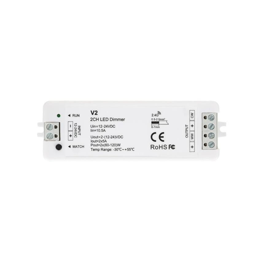 Product of 12/24V DC 2 Channel Controller for CCT LED Strips with RF Remote Control Compatibility
