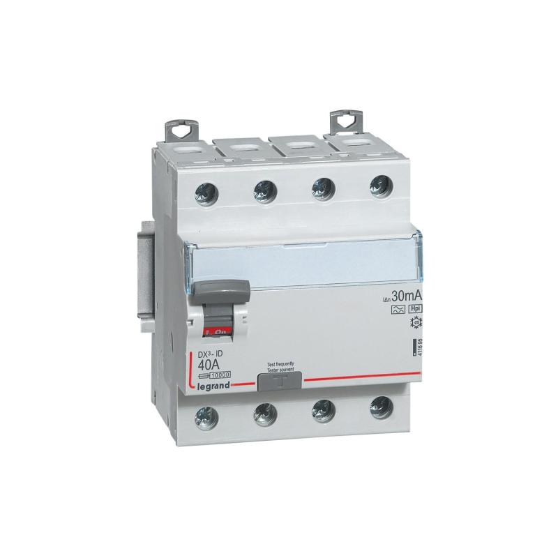 Produit de Interrupteur Différentiel DX³ Industriel 4P-30mA 40A 10kA Class AC Hpi Haute Immunité LEGRAND 411695