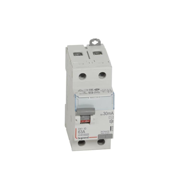 Produit de Interrupteur Différentiel DX³ Industriel 2P-30mA 10kA Class AC 63A LEGRAND 411506