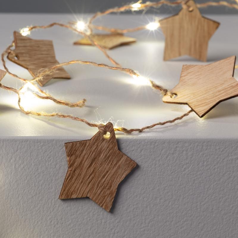 Product of 2.2m Wooden Star LED Garland Battery Operated