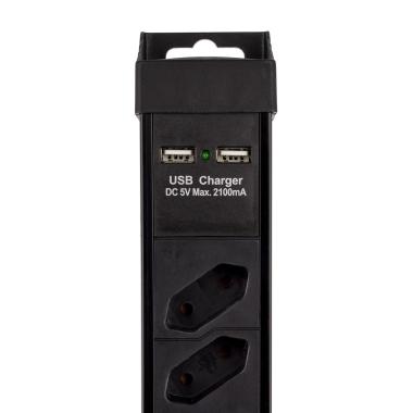 Product van 5m stekkerdoos met 8 stopcontacten  + beveiliging + 2x USB poorten 