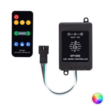 Hudební Přijímač Stmívač  Digitálního LED Pásku RGBIC SPI 5-12V DC s IR Dálkovým Ovladačem