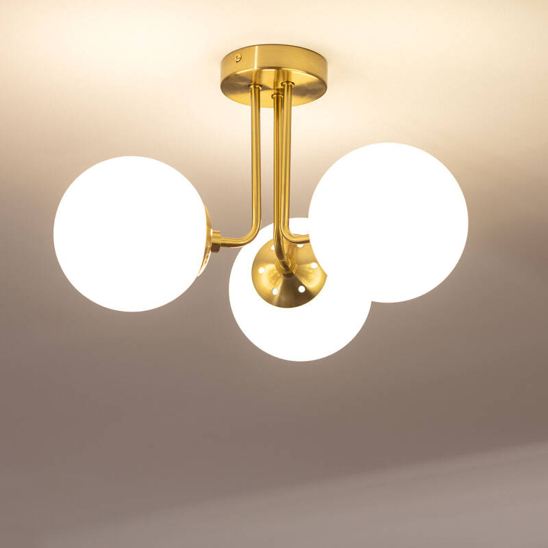 Product of Moonlight Brass Metal & Glass 3 Spotlight Ceiling Lamp