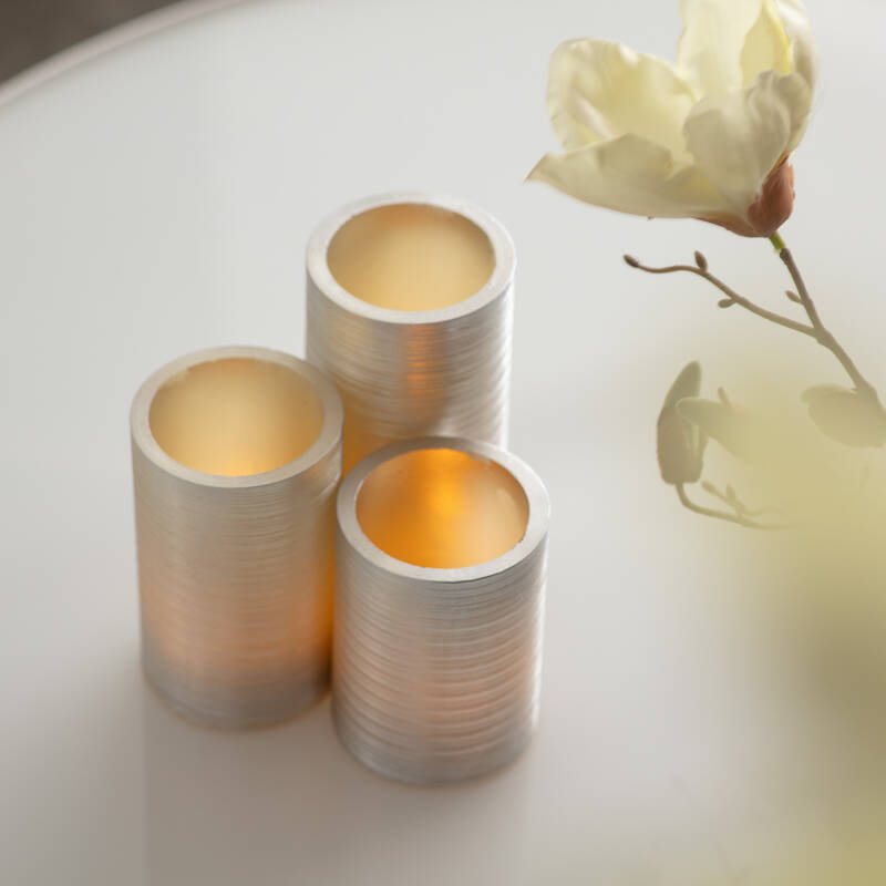 Product of Pack of 3u LED Natural Wax Special Flame Candles in Silver
