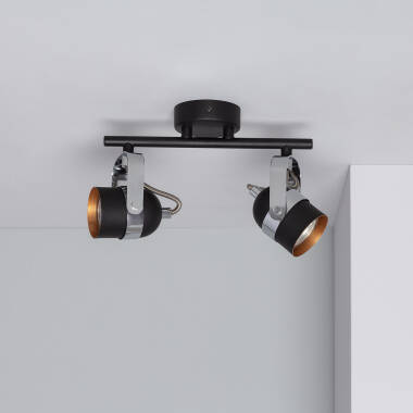 Product van Plafondlamp  Verstelbaar Aluminium  2 Spots Zwart Sinner 