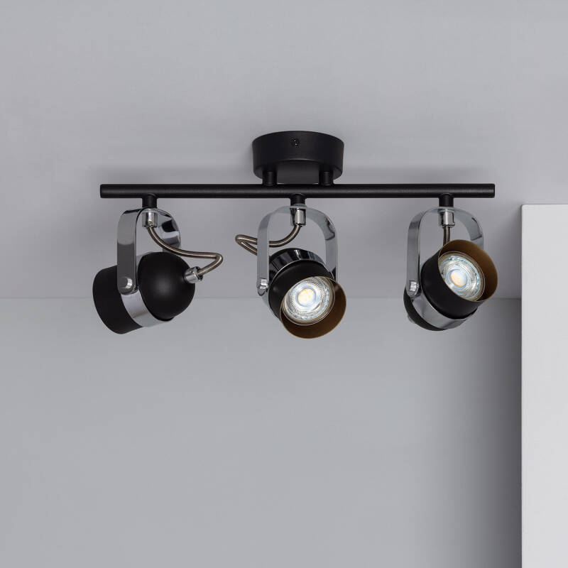 Product van Plafondlamp  Verstelbaar Aluminium  3 Spots Zwart Sinner 