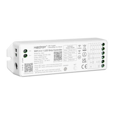 Contrôleur Variateur LED WiFi 5 en 1 pour Ruban LED 12/24V DC Monochrome/CCT/RGB/RGBW/RGBWW MiBoxer