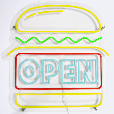 LED-Neonschild Open Burger