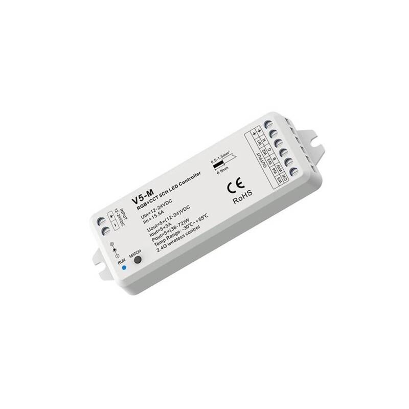 Produit de Contrôleur Variateur LED de dernière génération 12/24V DC pour Ruban LED RGBWW, compatible avec Télécommande RF