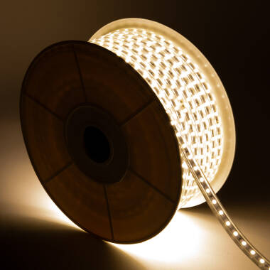 Product van LED Strip oranje Dimbaar  50m 220V AC  60 LED/m In te korten om de 100cm Breedte 14mm