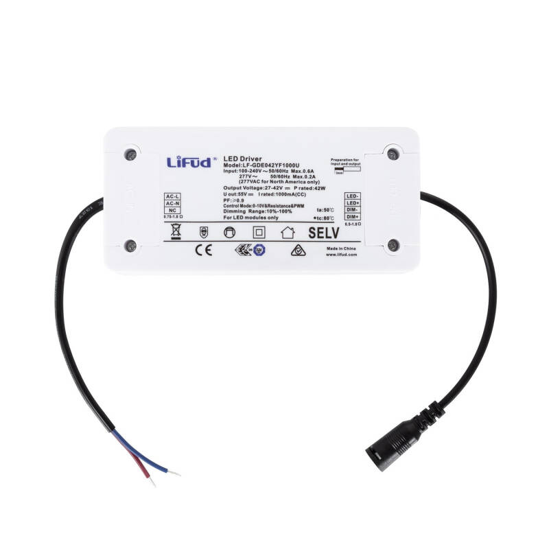 Product of 220-240V LIFUD 1-10V Dimmable Driver 9-42V Output 42W LF-GDE042YF1000U