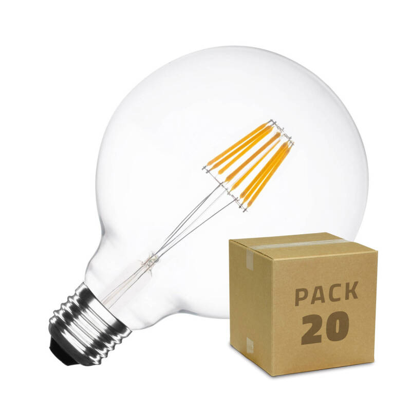 Produit de [NO ACTIVAR] Boîte de 20 Ampoules LED E27 Dimmable Filament Suprême G125 5.5W Blanc Chaud