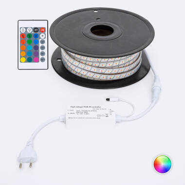 Produit de Bobine LED RGB 220V AC 192 LED/m Largeur 14 mm 25 Mètres IP65 Coupe Soudable 10 cm