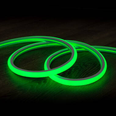 Product of 50m Coil 220V AC 7.5W/m Semicircular 180º Dimmable LED Neon Strip 120 LED/m in Green IP67 Custom Cut every 100cm