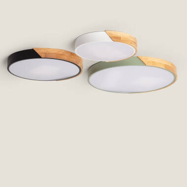 Plafonnier LED Rond Bois 18W CCT Sélectionnable Semi-Dari Ø320 mm