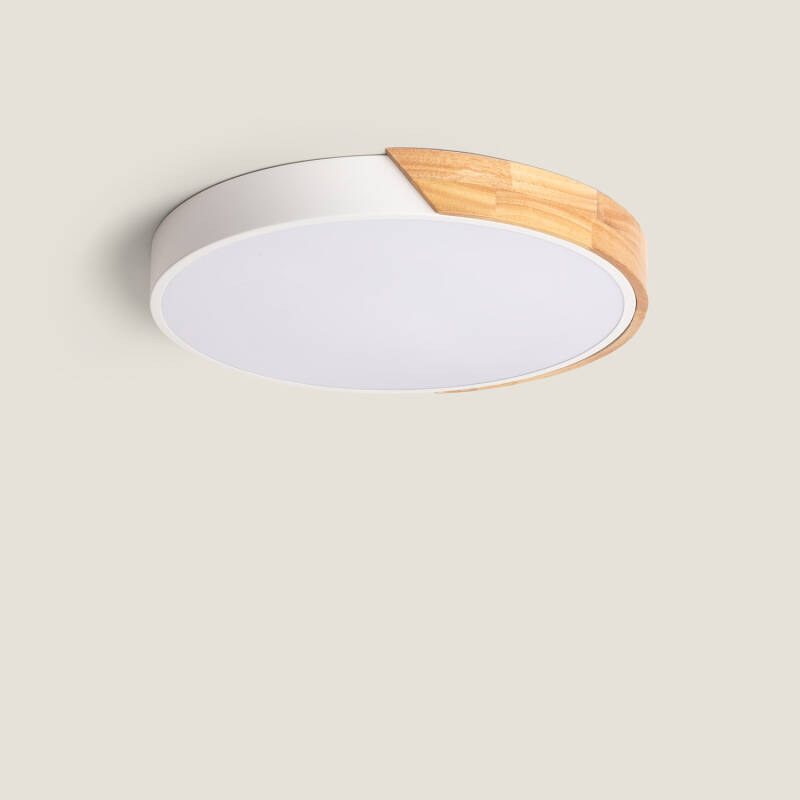 Product van Plafondlamp LED 24 W Rond Hout Ø418mm CCT Selecteerbaar Semi-Dari