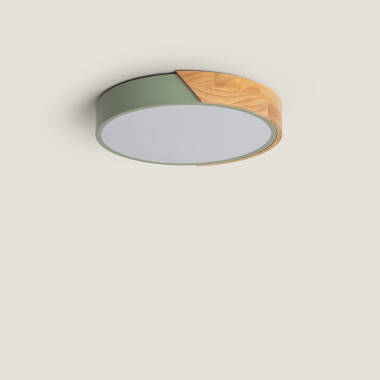 18W Semi-Dari Round Wood LED Surface Panel CCT Selectable Ø320 mm