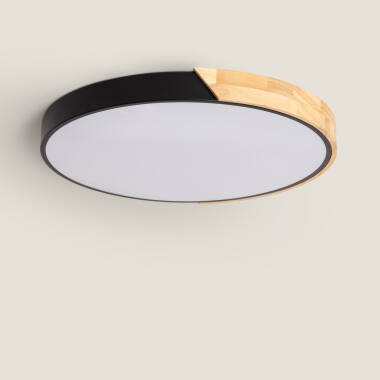 Plafonnier LED Rond Bois 36W CCT Sélectionnable Semi-Dari Ø500 mm