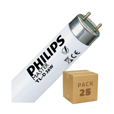 PACK of 36W 120cm T8 PHILIPS Fluorescent Tubes with Double-Sided Power (25 Units) Dimmable