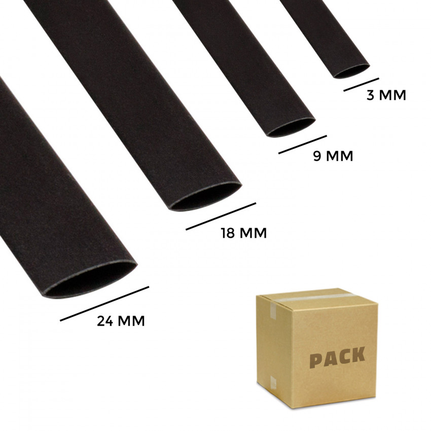 Product of Kit of 4 Black Heat-Shrink Tubing with 3:1 Shrinkage Ratio