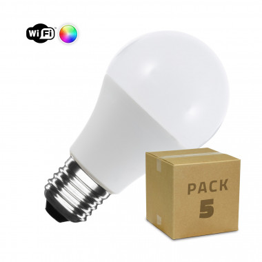 Pack of 5 6W E27 A60 Dimmable Smart WiFi RGBW LED Bulbs