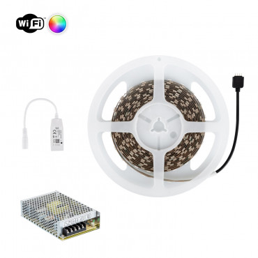 Product KIT: 5m 24V DC 60LED/m Smart WiFi  RGB IP20 LED strip 10mm Wide Cut at Every 5cm + Power Supply and Controller 