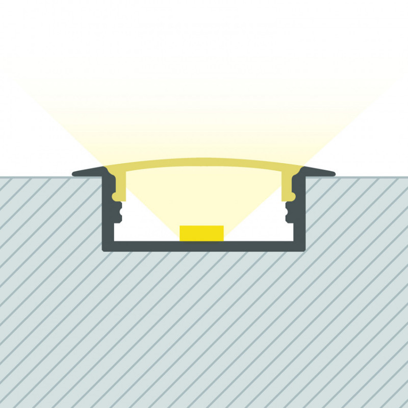 Recessed Aluminium Profile with Continuous Cover for Double Length LED Strip