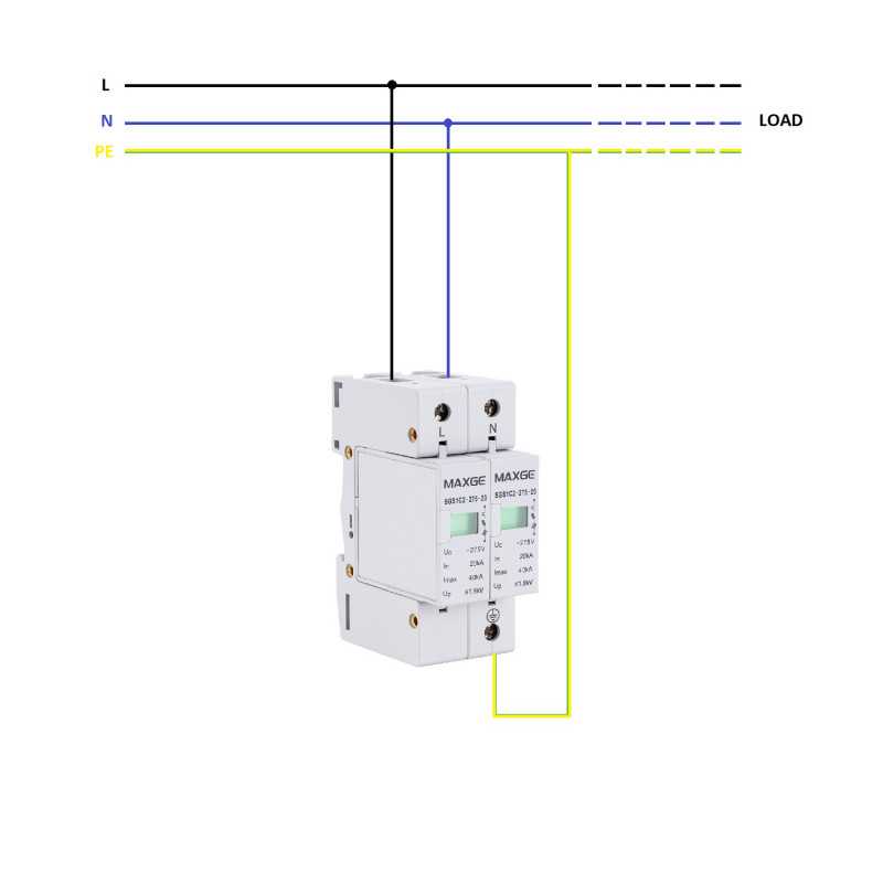 Product van Overspanningsbeveiliging  2P+N-Klasse II-40kA-20kA-1,2kV  