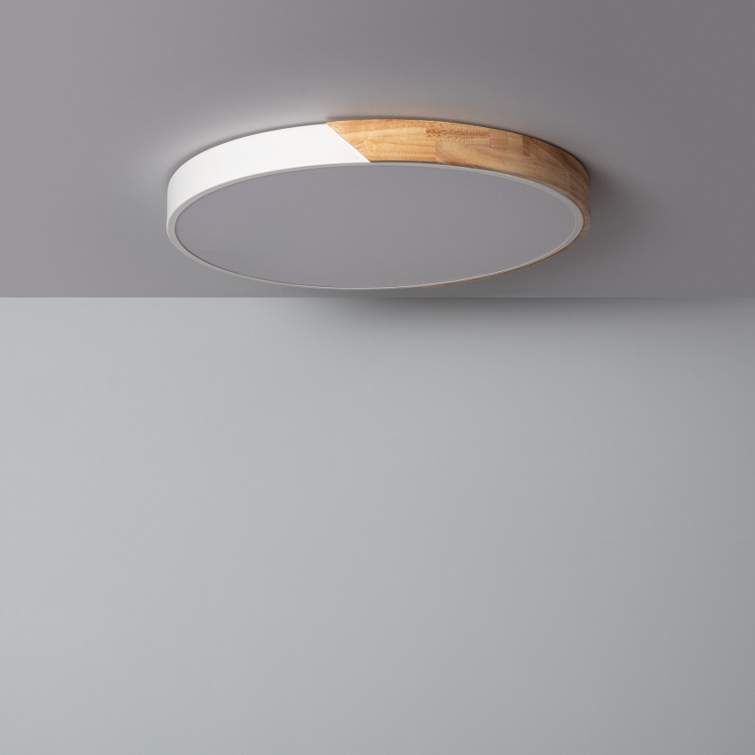 Product van Plafondlamp LED 36W Rond Hout Ø500 mm  CCT Selecteerbaar Semi-Dari