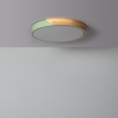 24W Semi-Dari Round Wood LED Surface Panel CCT Selectable Ø418 mm