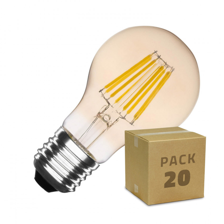 Product van Doos met 20St LED Lampen E27 Dimbaar Filament Goud Klassiek A60 6W Wit Neutaal