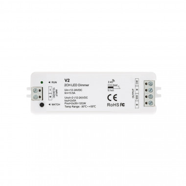 12/24V DC 2 Channel Controller for CCT LED Strips with RF Remote Control Compatibility