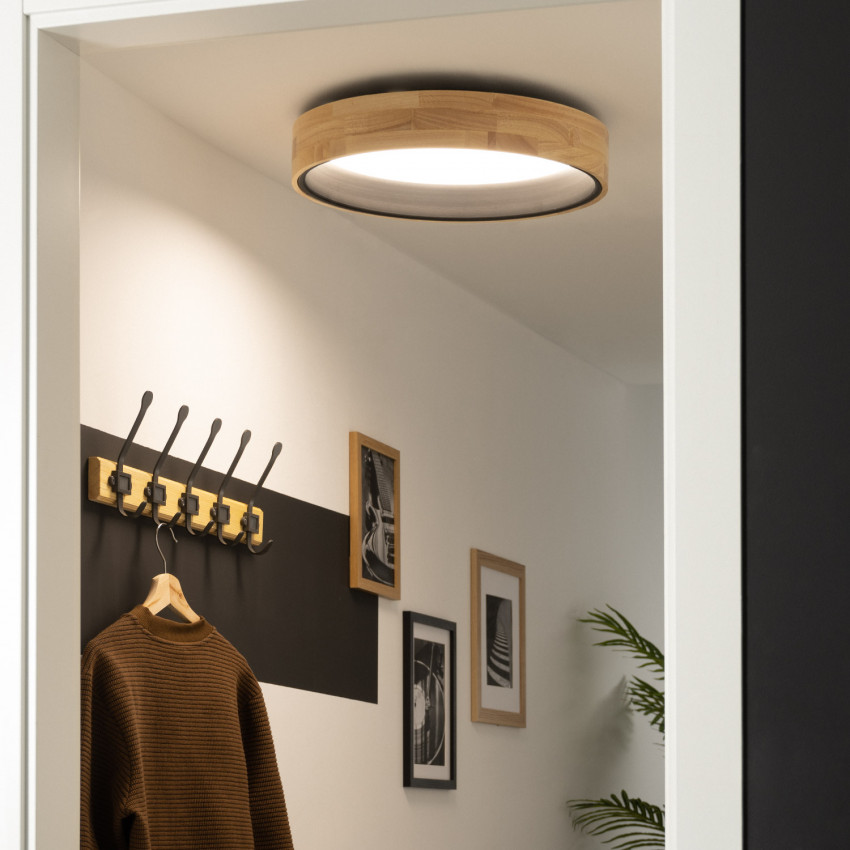 Product van Plafondlamp LED 20W Rond Hout Ø470mm CCT Selecteerbaar Dari