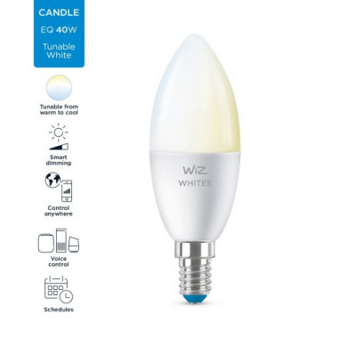 Product of Pack of 4.9W E14 C37 Smart WiFi + Bluetooth WIZ CCT Dimmable LED Bulbs (2 un)
