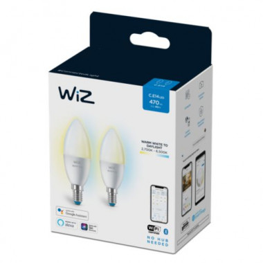 Product of Pack of 2u 4.9W E14 C37 Smart WiFi + Bluetooth WIZ CCT Dimmable LED Bulbs 