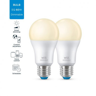 Product of Pack of 2u 8W E27 A60 Smart WiFi + Bluetooth WIZ Dimmable LED Bulbs 