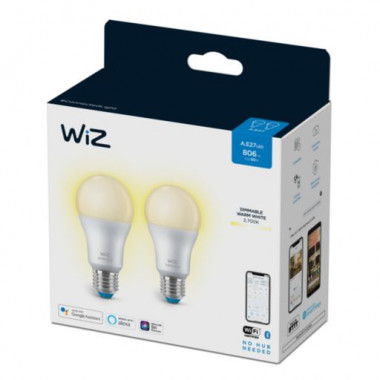 Product van Pack 2 st Slimme LED Lampen E27 8W 806 lm A60 WiFi  + Bluetooth  Dimbaar WIZ 
