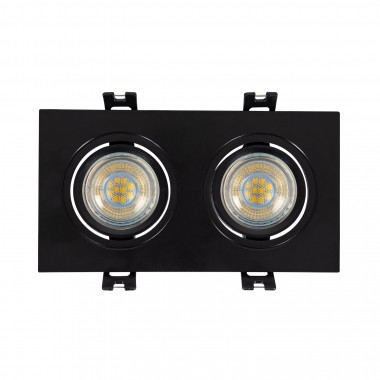 Produit de Collerette Downlight Carrée Orientable pour 2 Ampoules LED GU10/GU5.3 Coupe 75x150mm