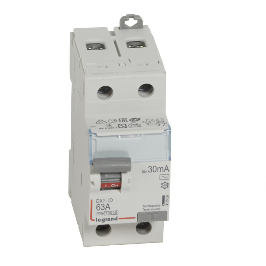 Product of Industrial Differential Switch 2P 30mA 63A 10kA Class AC LEGRAND DX³ 411506