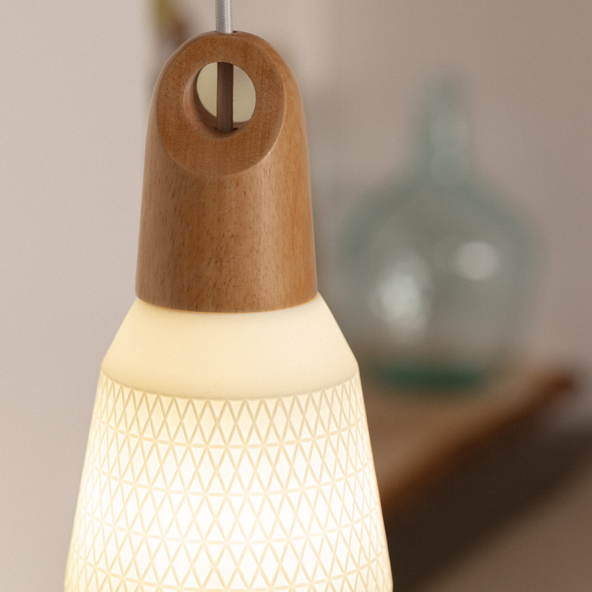 Product of Retilles Ceramic & Wood Pendant Lamp 
