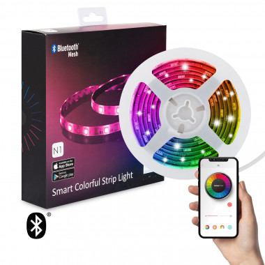 LED-Streifen Mehrfarbig Bluetooth Smartphone Control 30 LED/m 2m mit Netzteil Schnitt alle 10cm