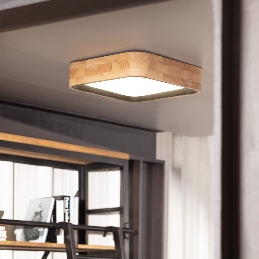 Product van Plafondlamp LED 15W  Vierkant  Hout 370x370 mm CCT Selecteerbaar Dari