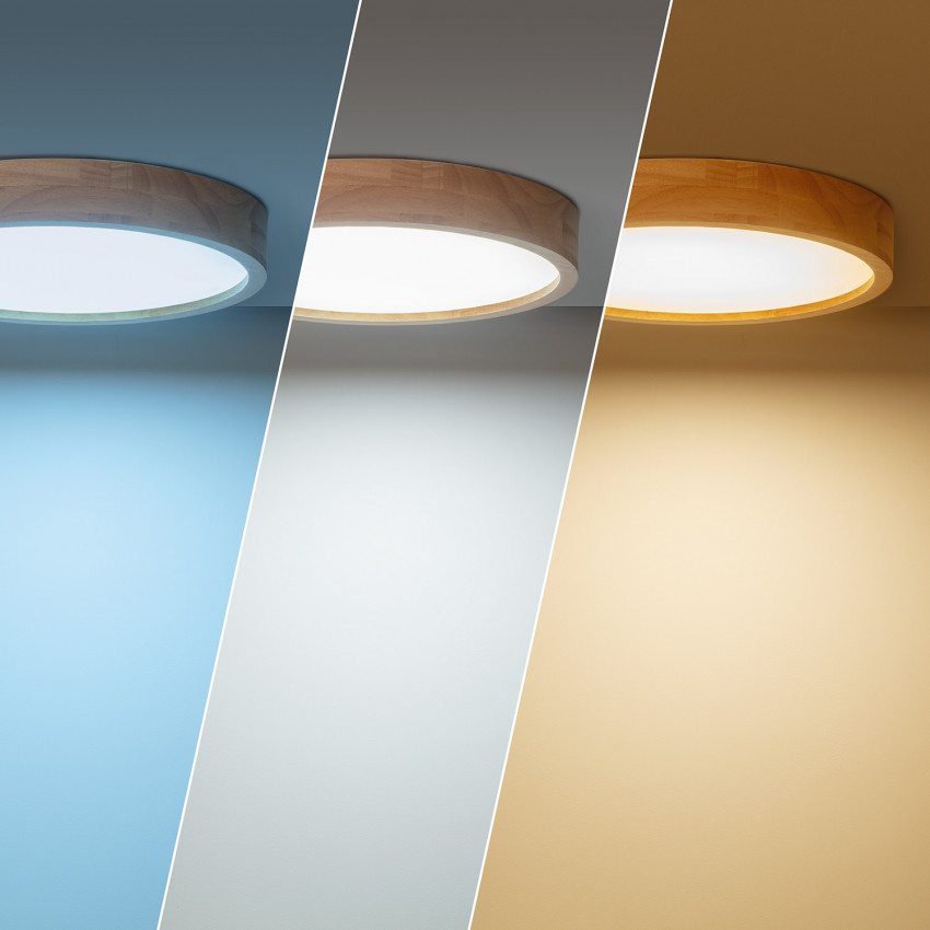 Produkt od Přisazené Stropní Kruhové 20W LED Svítidlo Kayu ze Dřeva CCT dle Výběru Ø400 mm