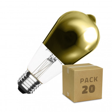 Box of 20 5.5W ST64 E27 Dimmable LED Bulbs Gold Reflect Filament Big Lemon Warm White