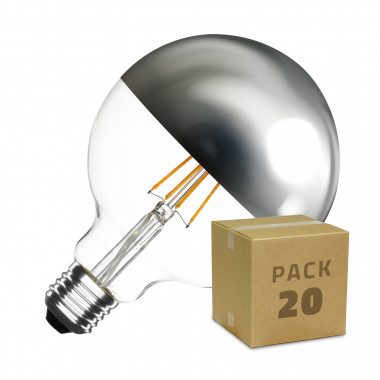 Doos met 20St LED Lampen E27 Dimbaar Filament Chroom Reflect Supreme G125 6W Warm Wit
