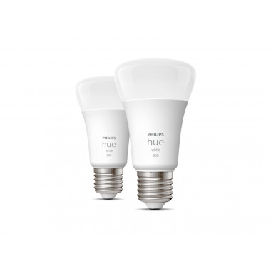 Pack of 2 9W E27 A60 800 lm Smart LED Bulbs PHILIPS Hue White