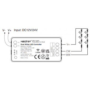 Produit de Contrôleur Variateur LED CCT 12/24V DC MiBoxer FUT035S 