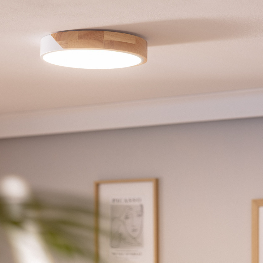 Product van Plafondlamp LED 18 W Rond Hout Ø320mm CCT Selecteerbaar Semi-Dari