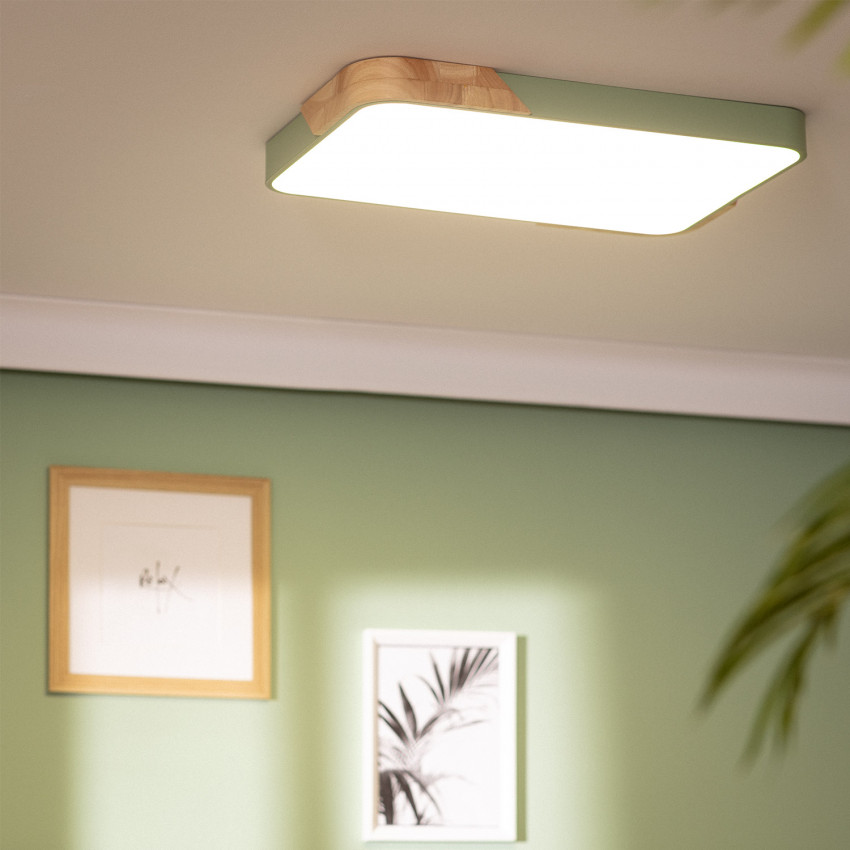 Product van Plafondlamp LED 30W  Rechthoekige Hout en Metaal 625x425 mm Semi-Dari 30W CCT Selecteerbaar